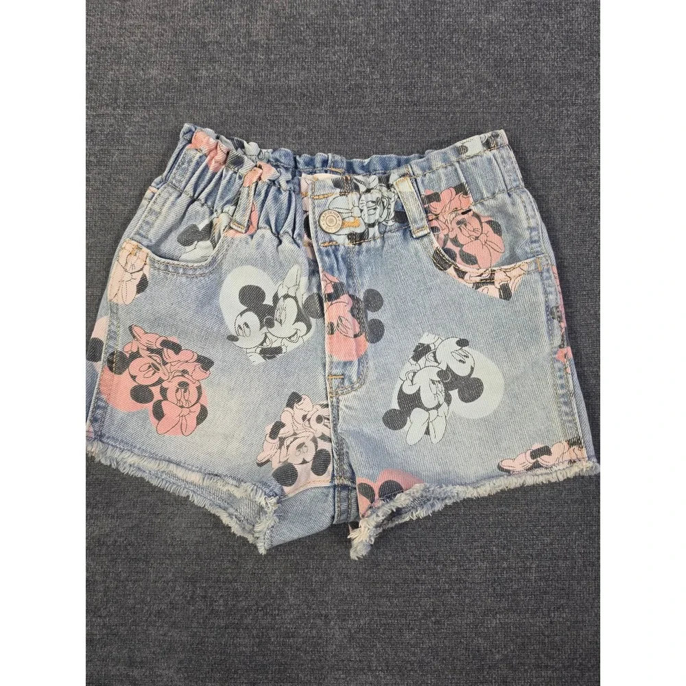 Gap Kids Disney Mickey Minnie Mouse Denim Shorts Paperbag Waist Light Wash 5Y
